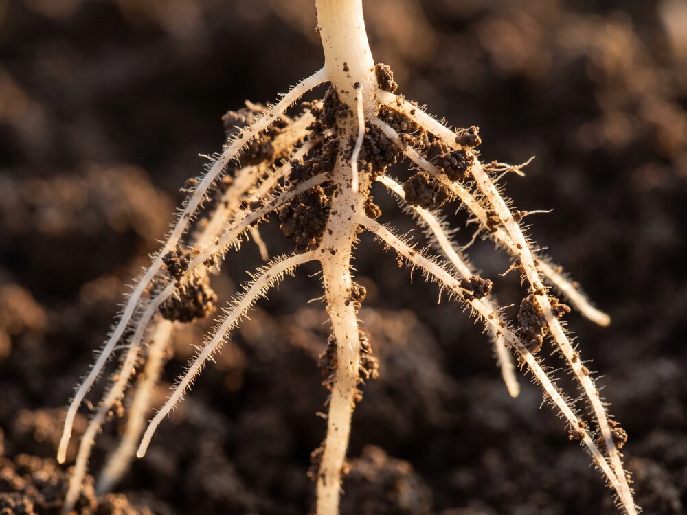 Sistema radicular de plantula recem-arrancado